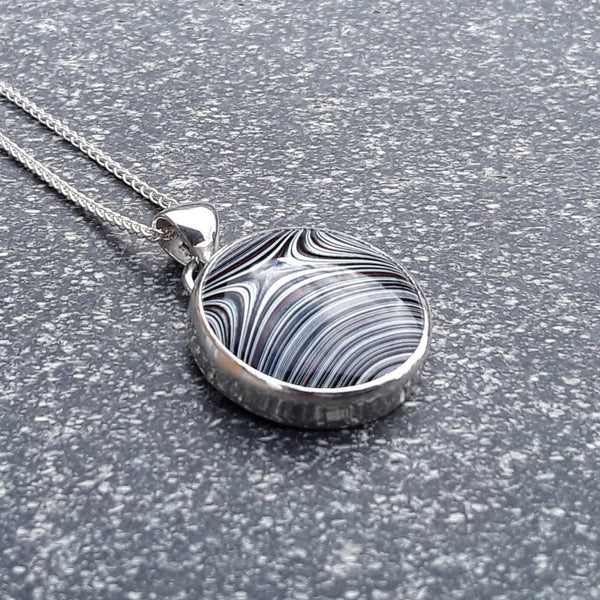 Fordite and Sterling Silver Pendant