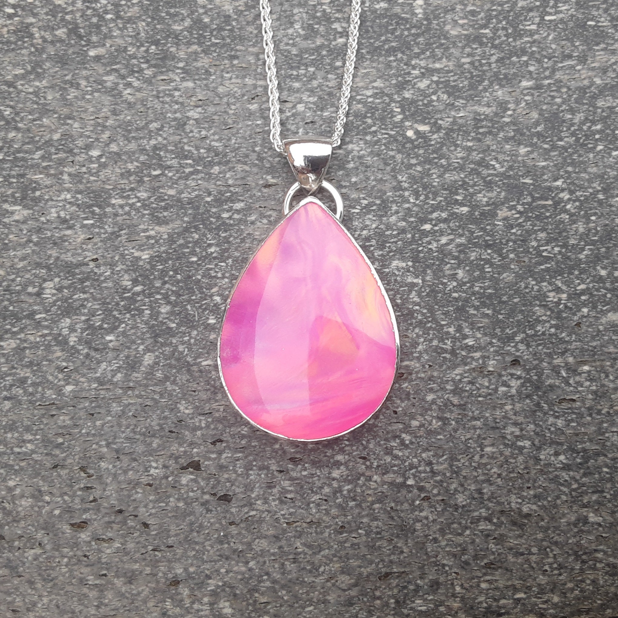 Pink Aurora Opal and Sterling Silver Pendant