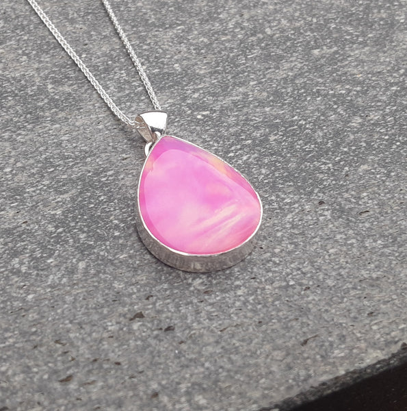 Pink Aurora Opal and Sterling Silver Pendant