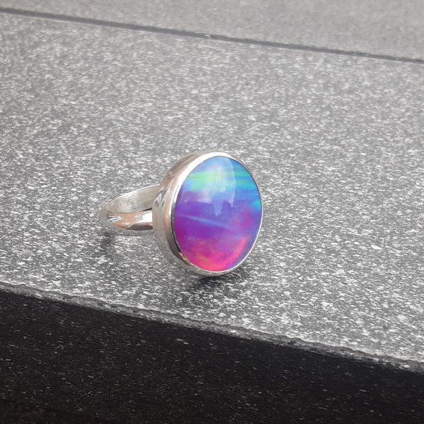 Aurora Opal and Sterling Silver Ring