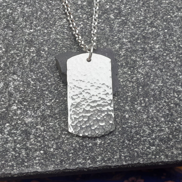 Hammered Sterling Silver Tag Necklace