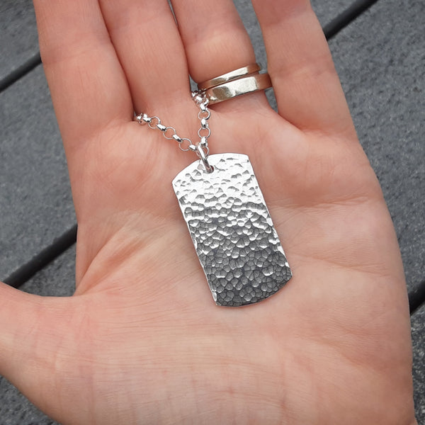 Hammered Sterling Silver Tag Necklace