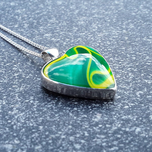 Green and Yellow Acrylic and Sterling Silver Heart Pendant