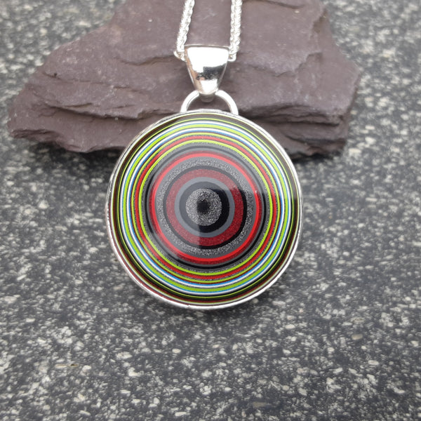 Fordite and Sterling Silver Round Pendant