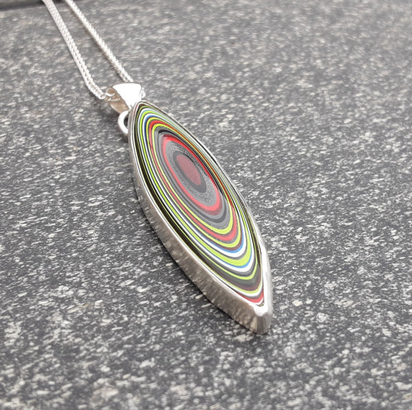 Fordite and Sterling Silver Marquise Pendant