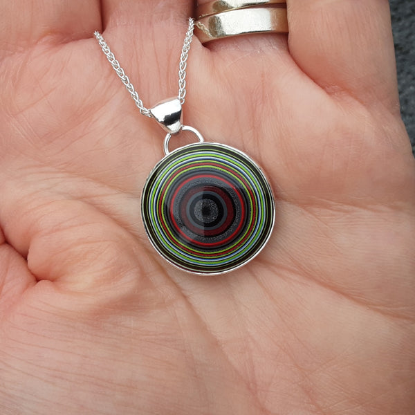 Fordite and Sterling Silver Round Pendant