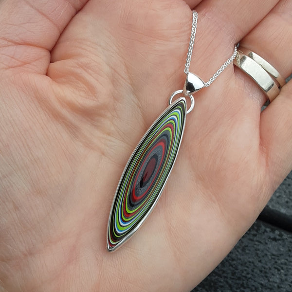 Fordite and Sterling Silver Marquise Pendant