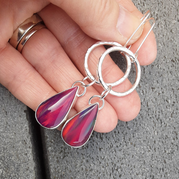 Purple/Red Aurora Opal Statement Earrings