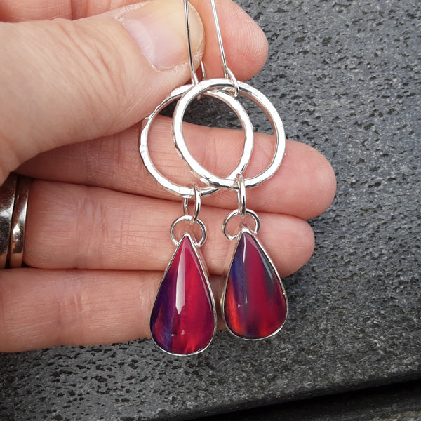 Purple/Red Aurora Opal Statement Earrings