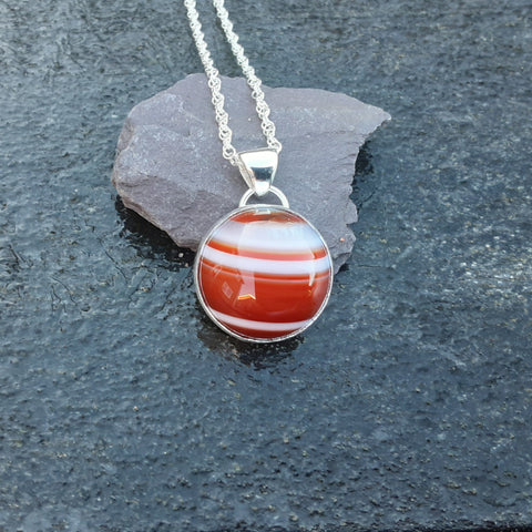 Striped Carnelian and Sterling Silver Pendant