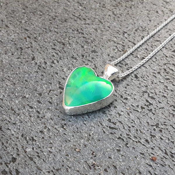 Green Aurora Opal Heart Pendant