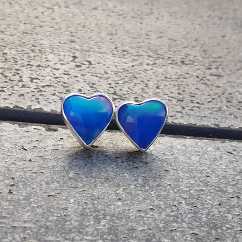 Blue Heart Aurora Opal Stud Earrings