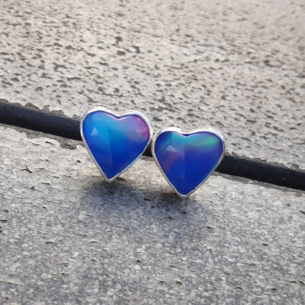 Blue Heart Aurora Opal Stud Earrings