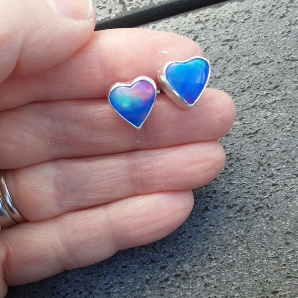 Blue Heart Aurora Opal Stud Earrings