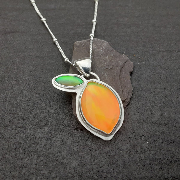 Lemon Aurora Opal and Sterling Silver Pendant