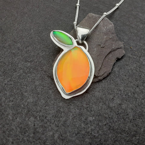 Lemon Aurora Opal and Sterling Silver Pendant