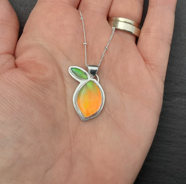 Lemon Aurora Opal and Sterling Silver Pendant