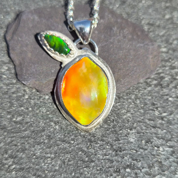 Lemon Aurora Opal and Sterling Silver Pendant