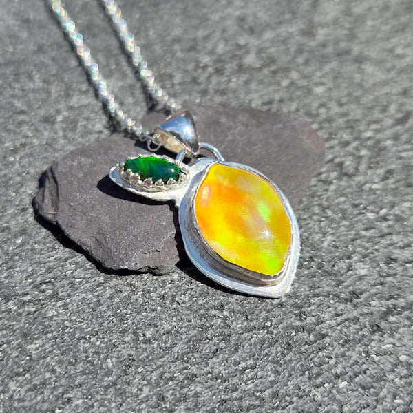 Lemon Aurora Opal and Sterling Silver Pendant