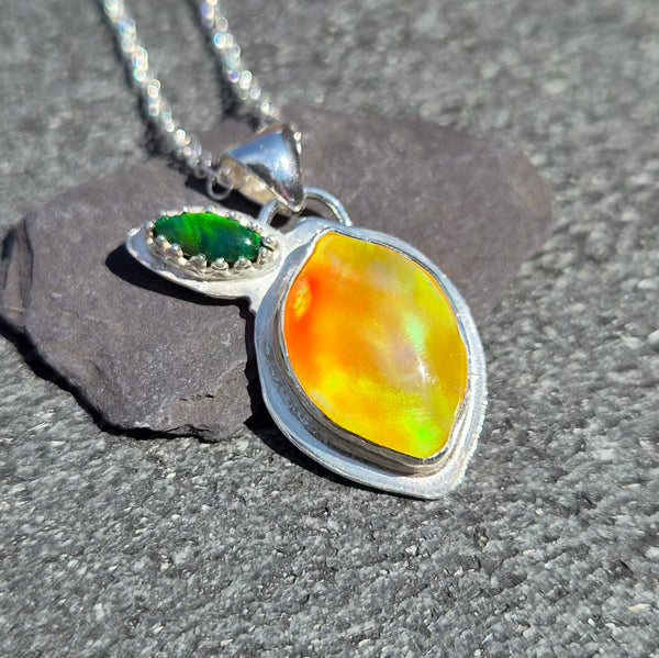 Lemon Aurora Opal and Sterling Silver Pendant