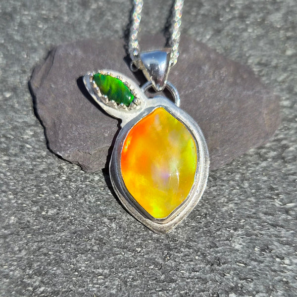 Lemon Aurora Opal and Sterling Silver Pendant