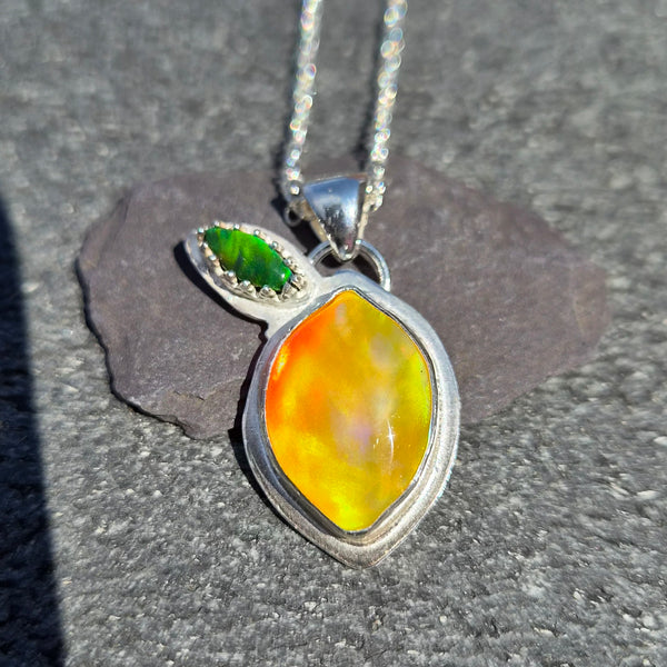 Lemon Aurora Opal and Sterling Silver Pendant