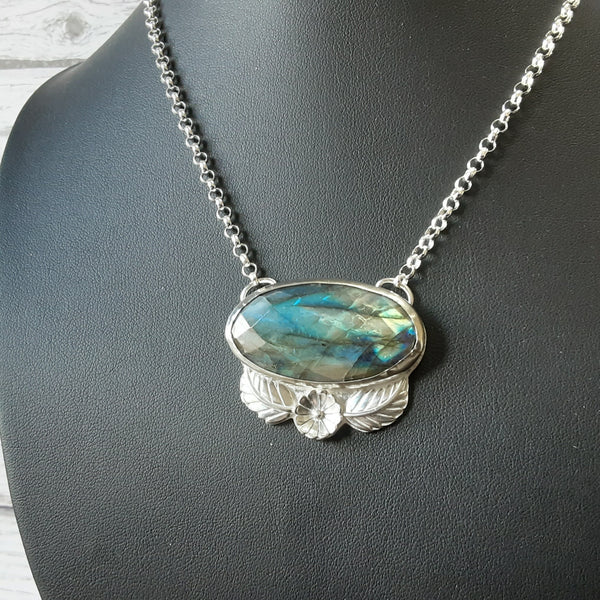 Sterling silver and labradorite statement necklace