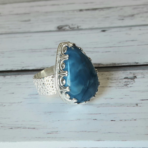 Blue opal and sterling silver statement ring