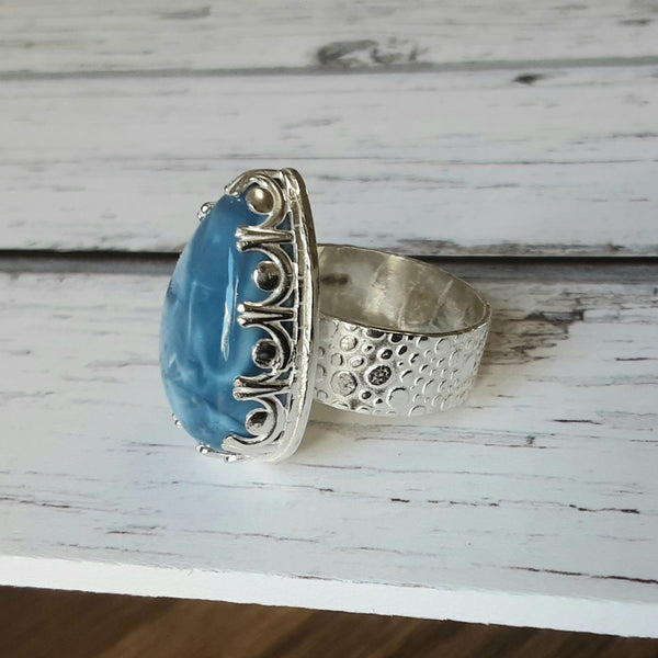Blue opal and sterling silver statement ring