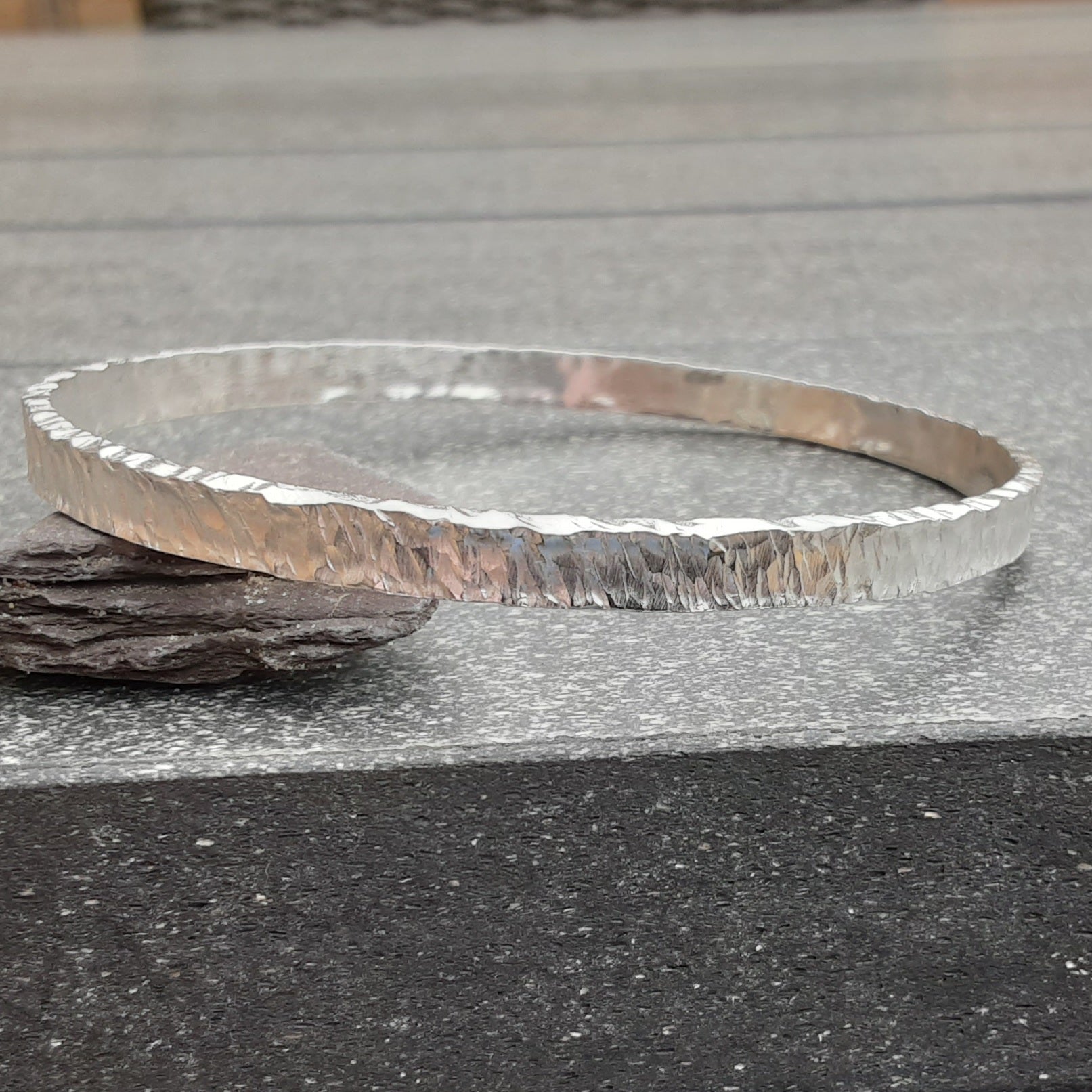 Sterling silver textured bangle