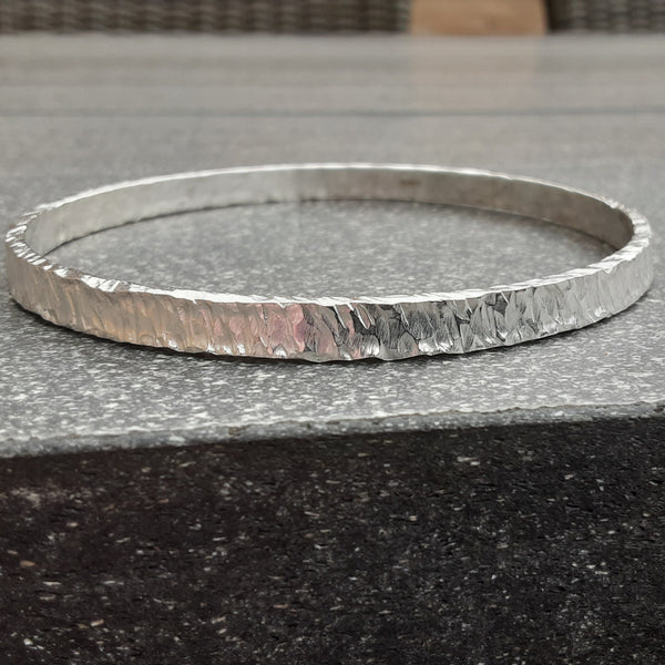 Sterling silver textured bangle