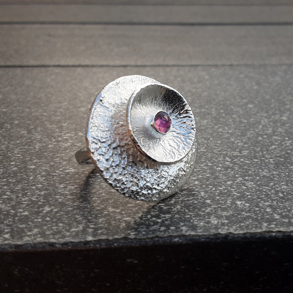 Sterling silver and pink tourmaline statement ring