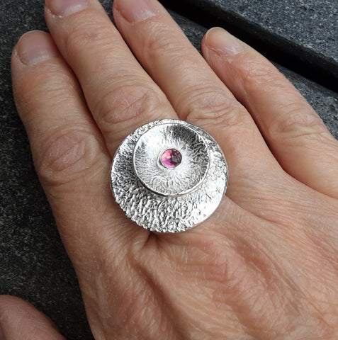 Sterling silver and pink tourmaline statement ring